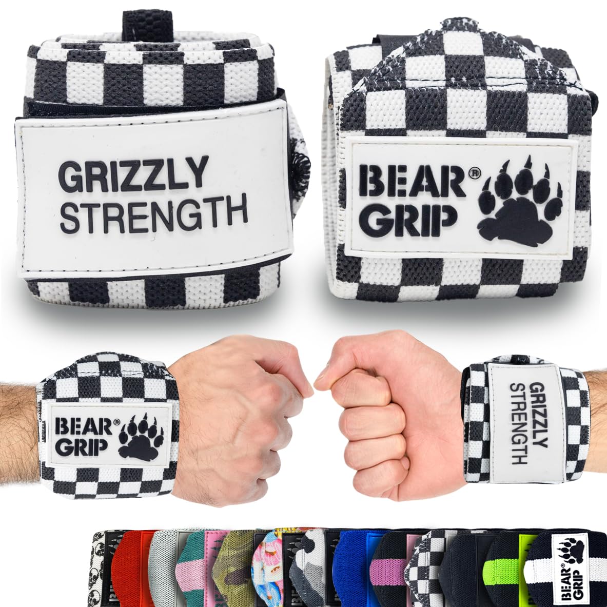 BEAR GRIP - Premium Heavy Duty Weight Lifting Wrist Wraps, Bodybuilding, Crossfit, Powerlifting, StrongMan
