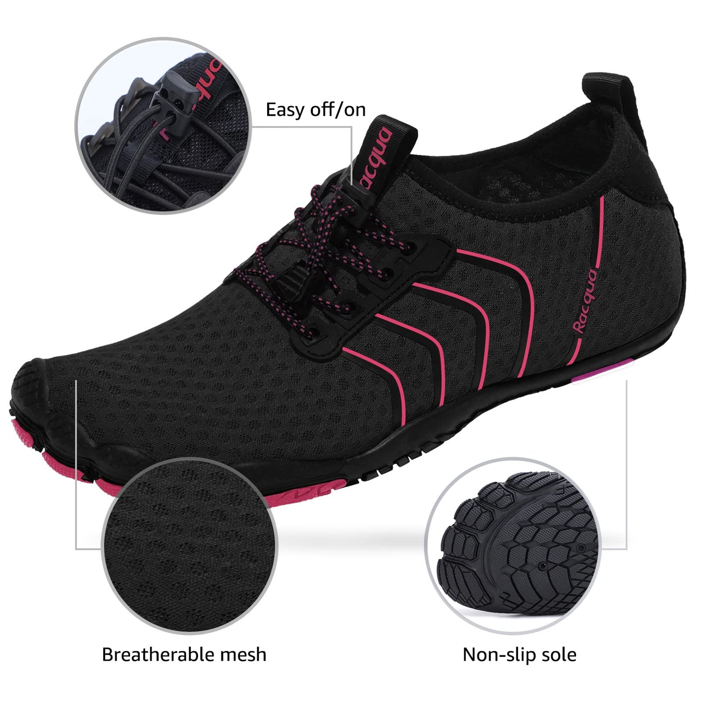 Racqua Water Shoes Quick Dry Barefoot Lightweight Aqua Shoes Beach Swim Pool Hiking Sport Shoes