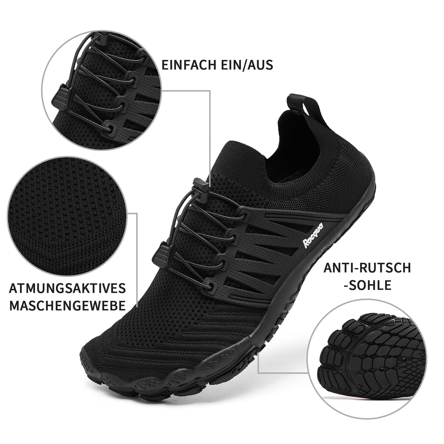 Racqua Water Shoes Quick Dry Barefoot Lightweight Aqua Shoes Beach Swim Pool Hiking Sport Shoes