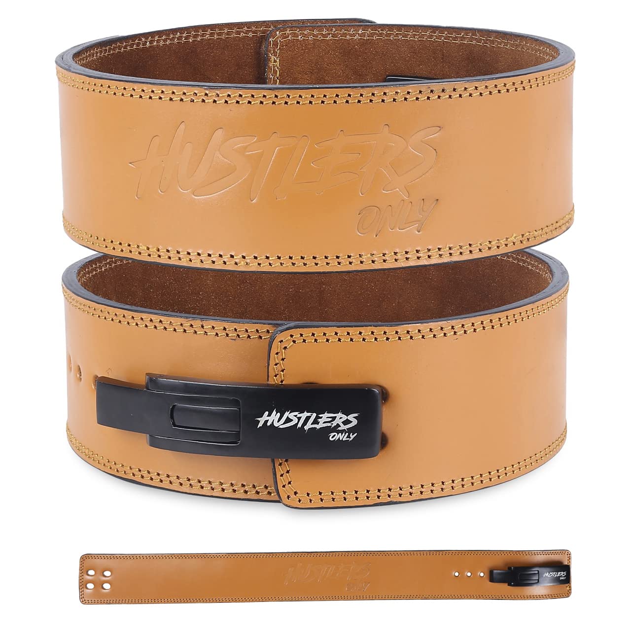 Hustlers Only Weight Lifting Belt with Lever Buckle Genuine Leather Gym Belt for Deadlift, Power Lifting, Bodybuilding, Workout Belt 10mm thickness for Back Support, Lifting Belt for Men and Women
