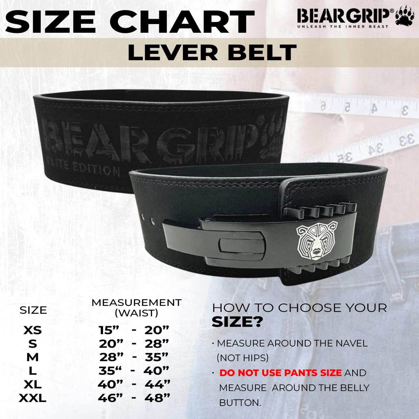 BEAR GRIP Power Belt - Elite Edition Premium Double Pong Weight Lifting Belt