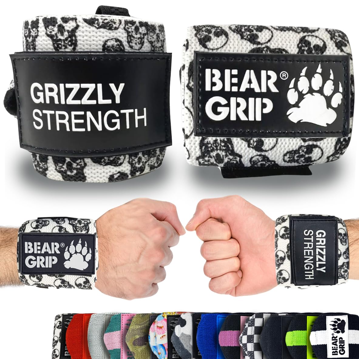BEAR GRIP - Premium Heavy Duty Weight Lifting Wrist Wraps, Bodybuilding, Crossfit, Powerlifting, StrongMan