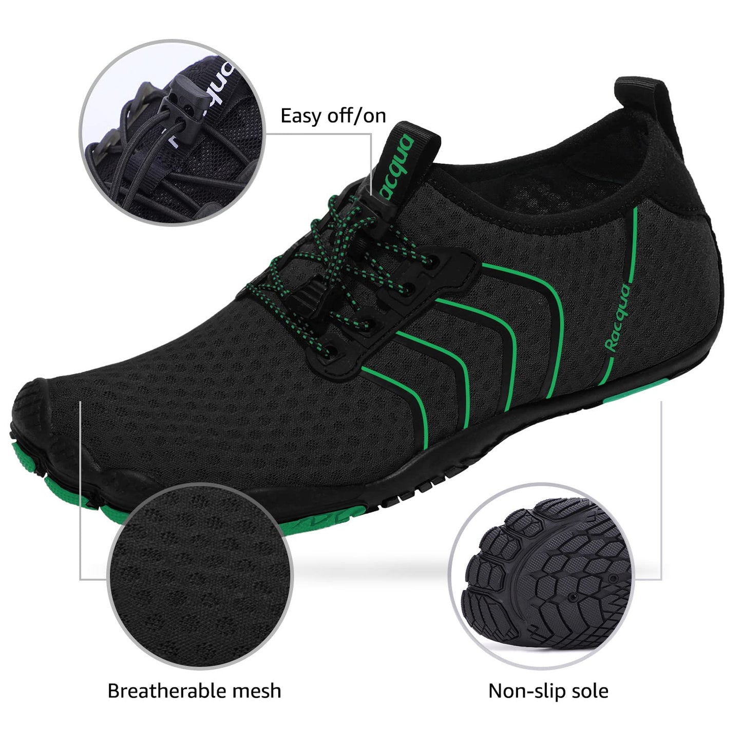 Racqua Water Shoes Quick Dry Barefoot Lightweight Aqua Shoes Beach Swim Pool Hiking Sport Shoes