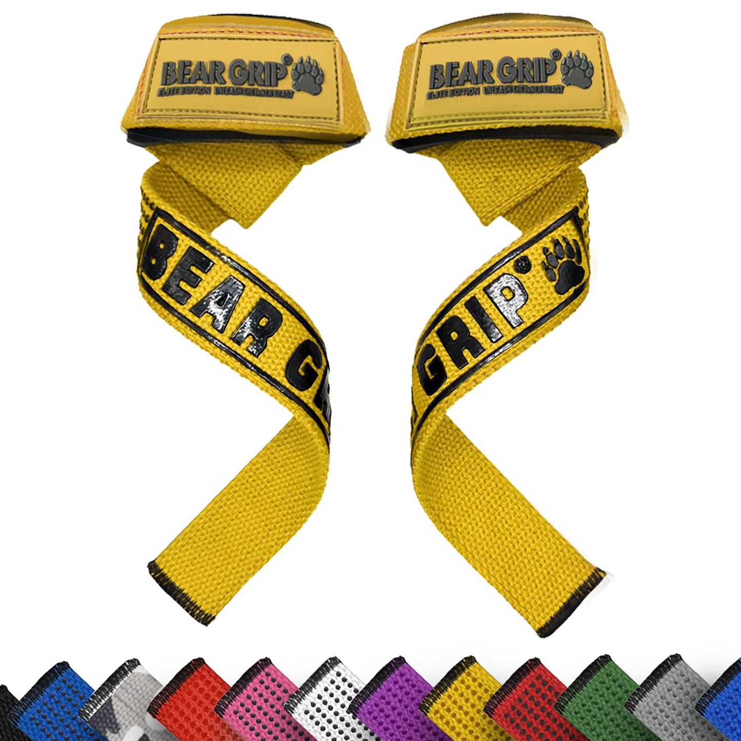 BEAR GRIP Straps - Premium Neoprene Padded Heavy Duty Double Stitched Weight Lifting Gym Straps, Deadlift, Gym Accessories for Men and Women, Advanced Gel Grip, 100% cotton, Extra long length