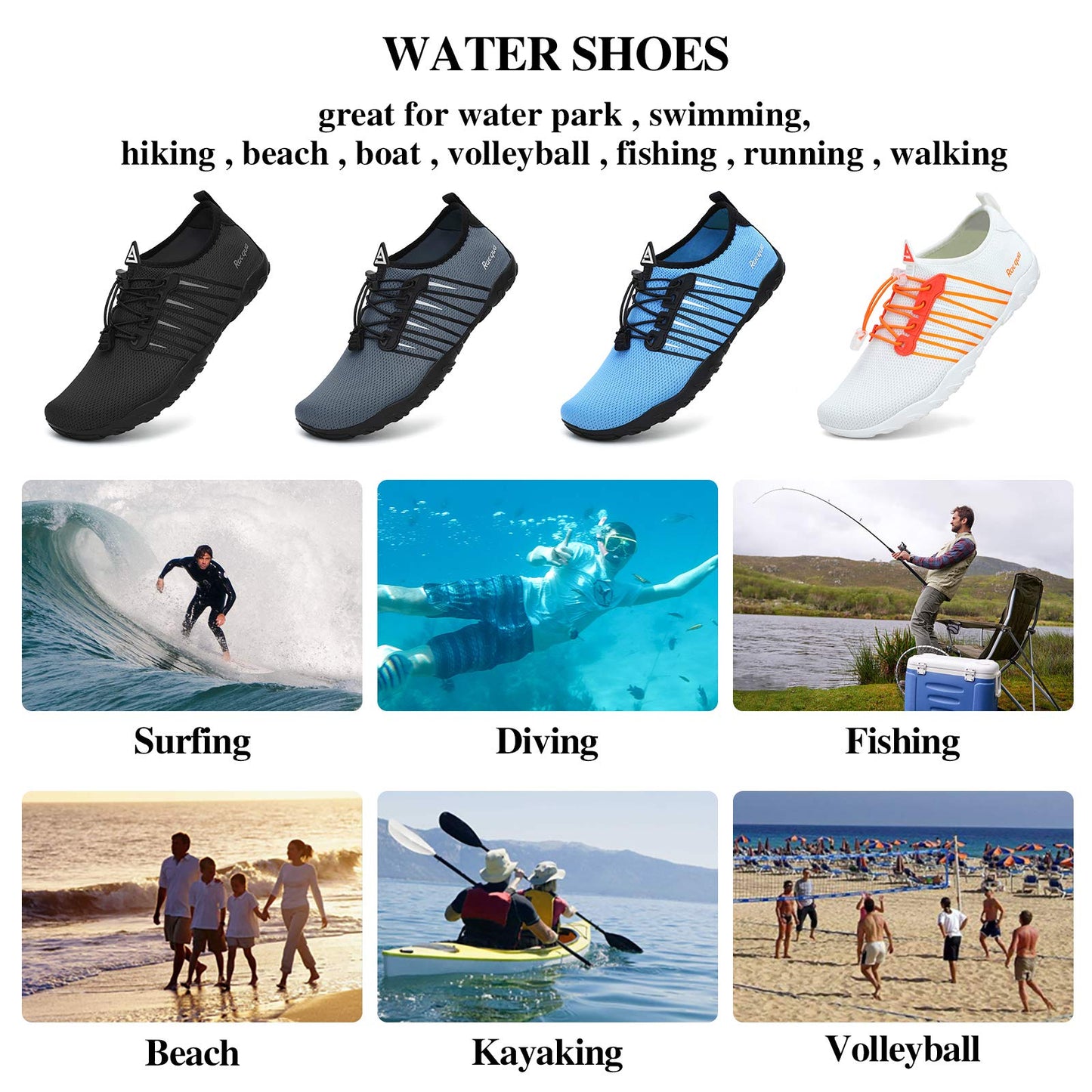 Racqua Water Shoes Quick Dry Barefoot Lightweight Aqua Shoes Beach Swim Pool Hiking Sport Shoes