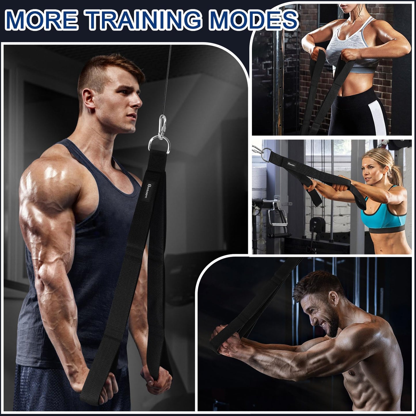 Bosaen Tricep Rope Cable Attachment, 3 Lengths of Handles in 1 Rope for Greater Range of Motion, Tricep Pull Down Rope for Push Downs, Crunches, Facepulls, Cable Overhead Presses for Professional Gym