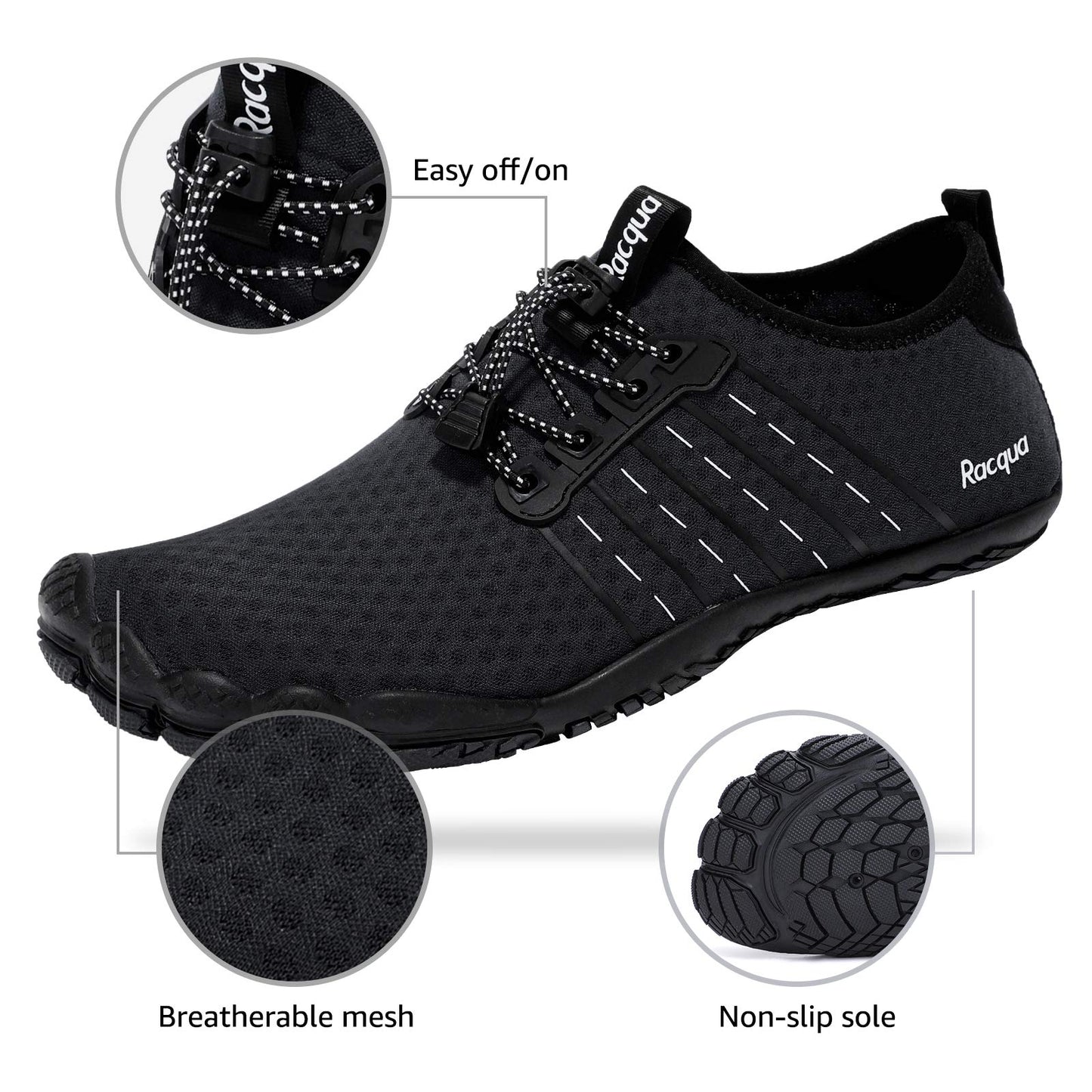 Racqua Water Shoes Quick Dry Barefoot Lightweight Aqua Shoes Beach Swim Pool Hiking Sport Shoes