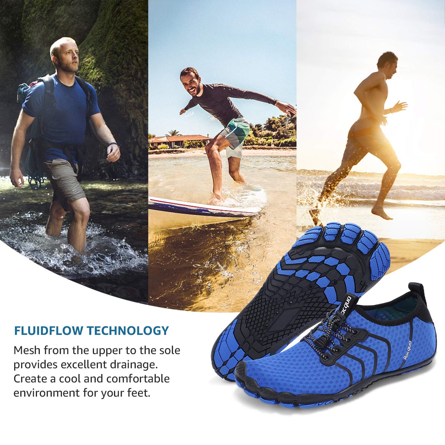 Racqua Water Shoes Quick Dry Barefoot Lightweight Aqua Shoes Beach Swim Pool Hiking Sport Shoes