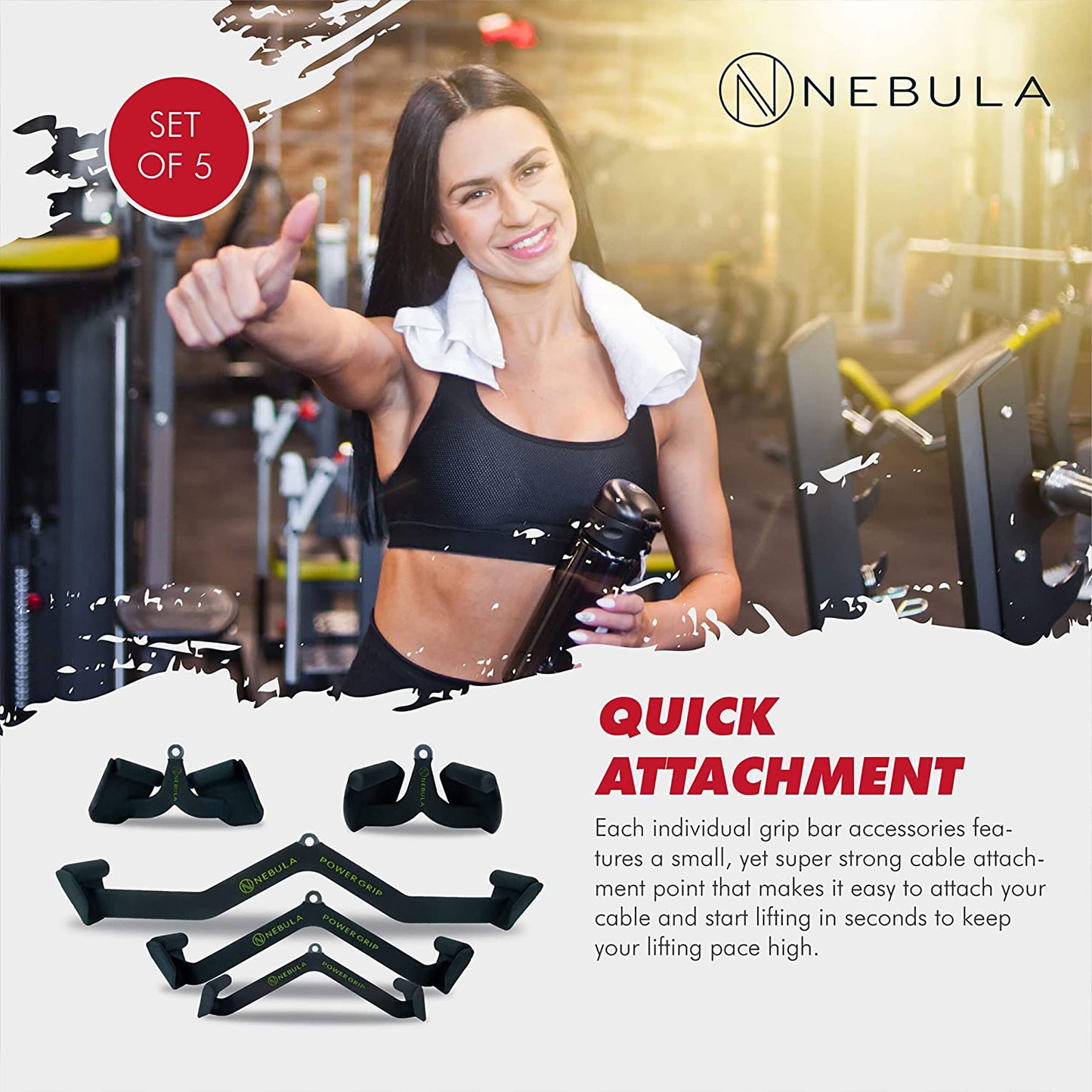 Nebula Power Bar Lat Pull Down Bar Attachments, Workout Accessory for Gym, Fitness, Weightlifting Use, Strength Training Arms, Triceps, Back, Shoulders