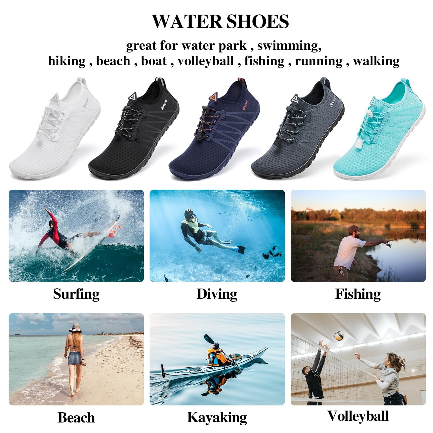 Racqua Water Shoes Quick Dry Barefoot Lightweight Aqua Shoes Beach Swim Pool Hiking Sport Shoes