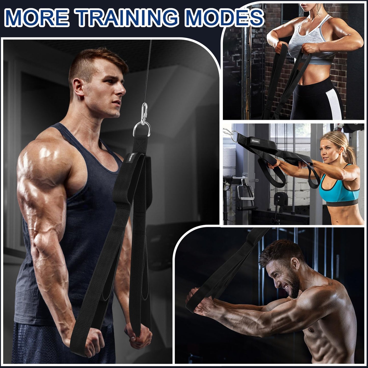 Bosaen Tricep Rope Cable Attachment, 3 Lengths of Handles in 1 Rope for Greater Range of Motion, Tricep Pull Down Rope for Push Downs, Crunches, Facepulls, Cable Overhead Presses for Professional Gym