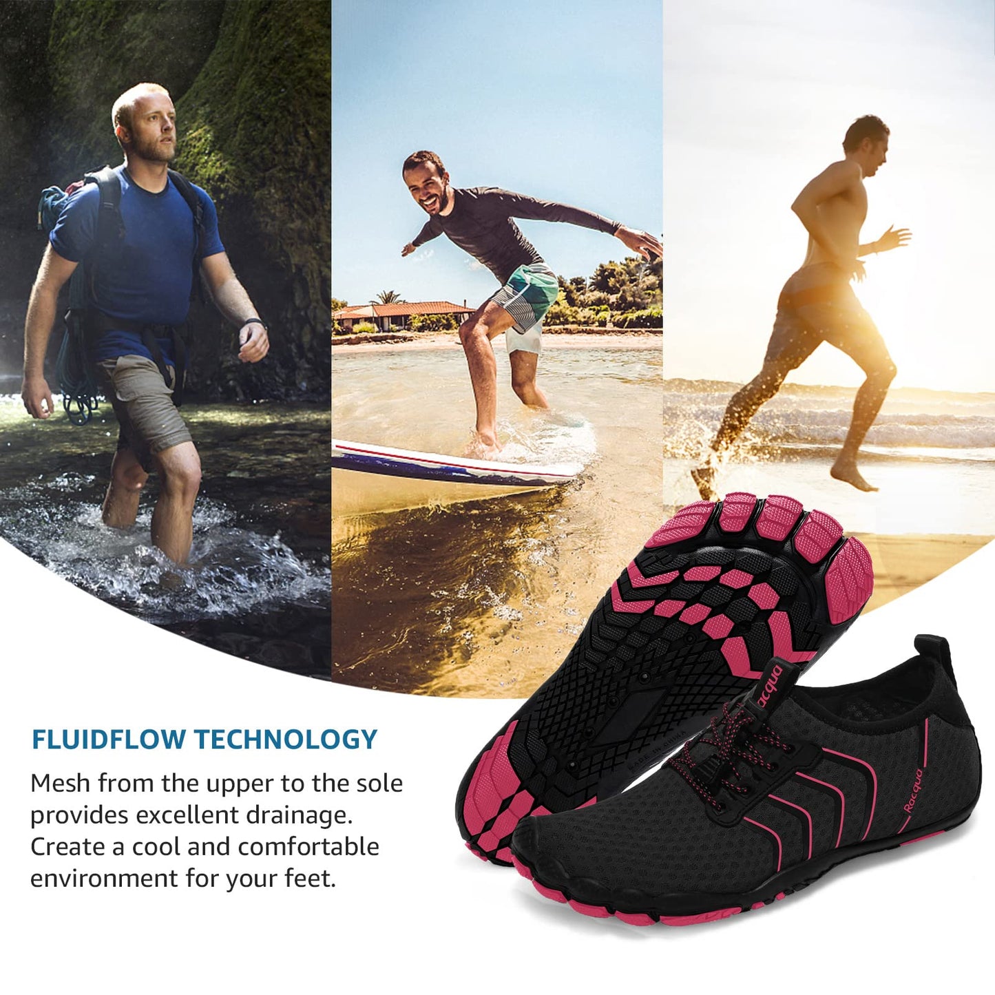 Racqua Water Shoes Quick Dry Barefoot Lightweight Aqua Shoes Beach Swim Pool Hiking Sport Shoes