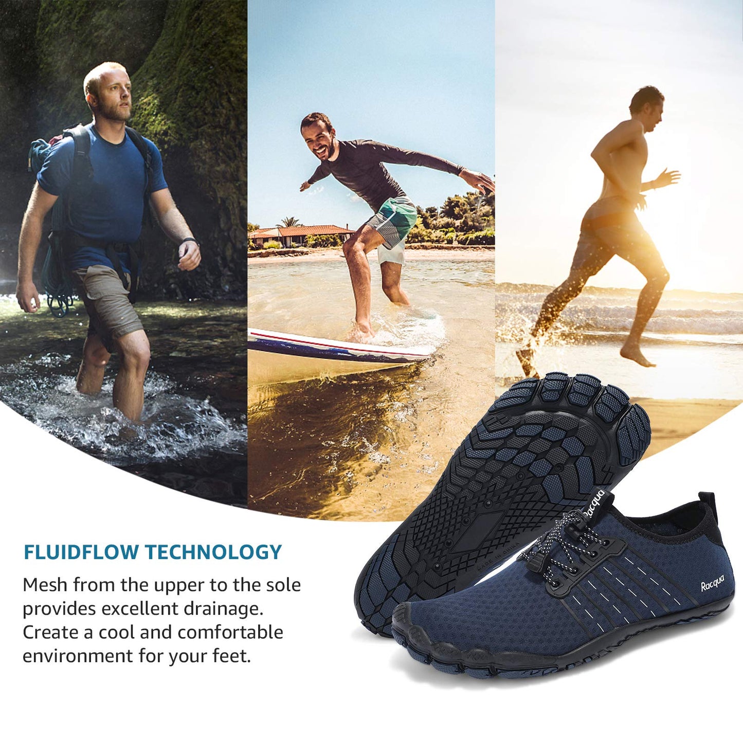 Racqua Water Shoes Quick Dry Barefoot Lightweight Aqua Shoes Beach Swim Pool Hiking Sport Shoes