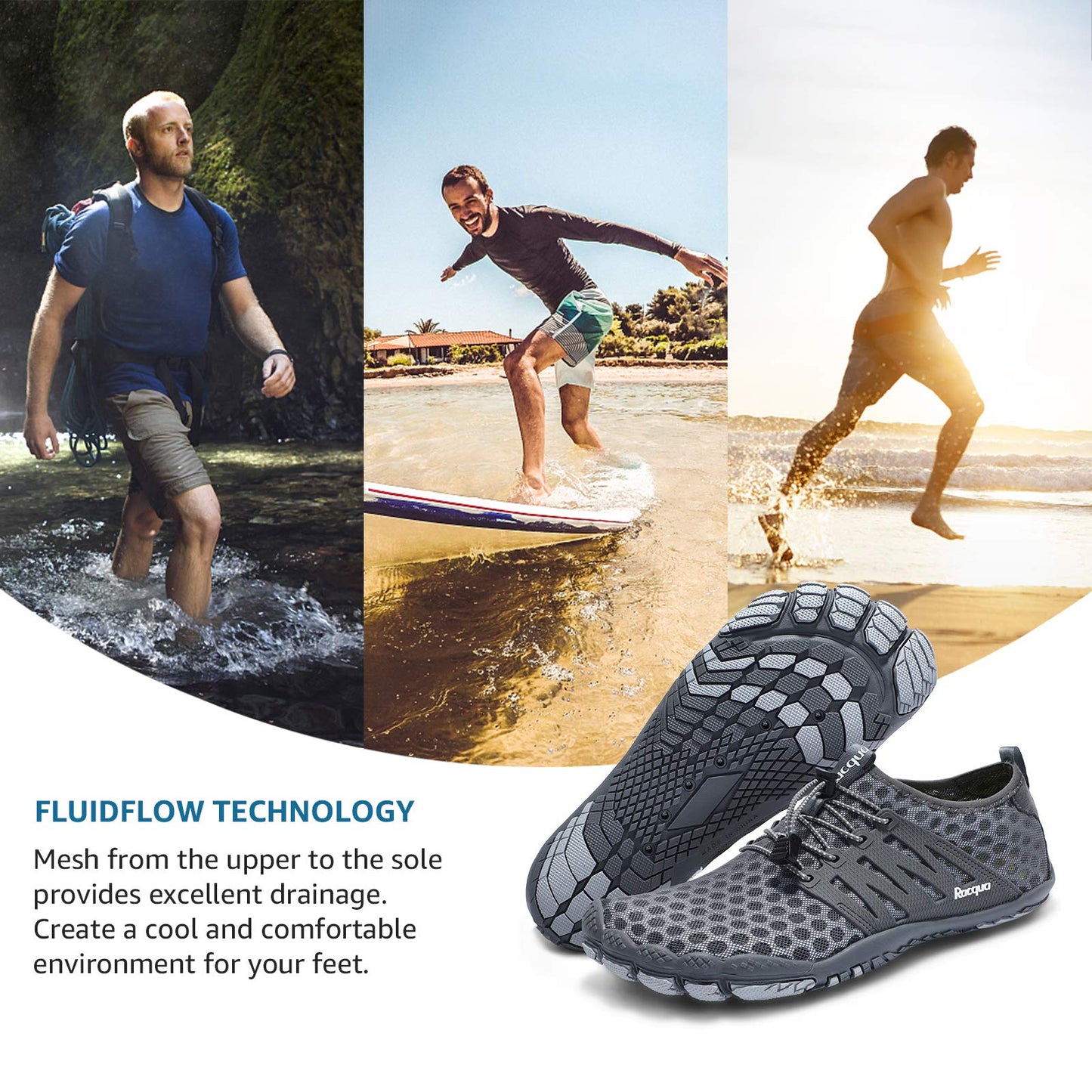 Racqua Water Shoes Quick Dry Barefoot Lightweight Aqua Shoes Beach Swim Pool Hiking Sport Shoes