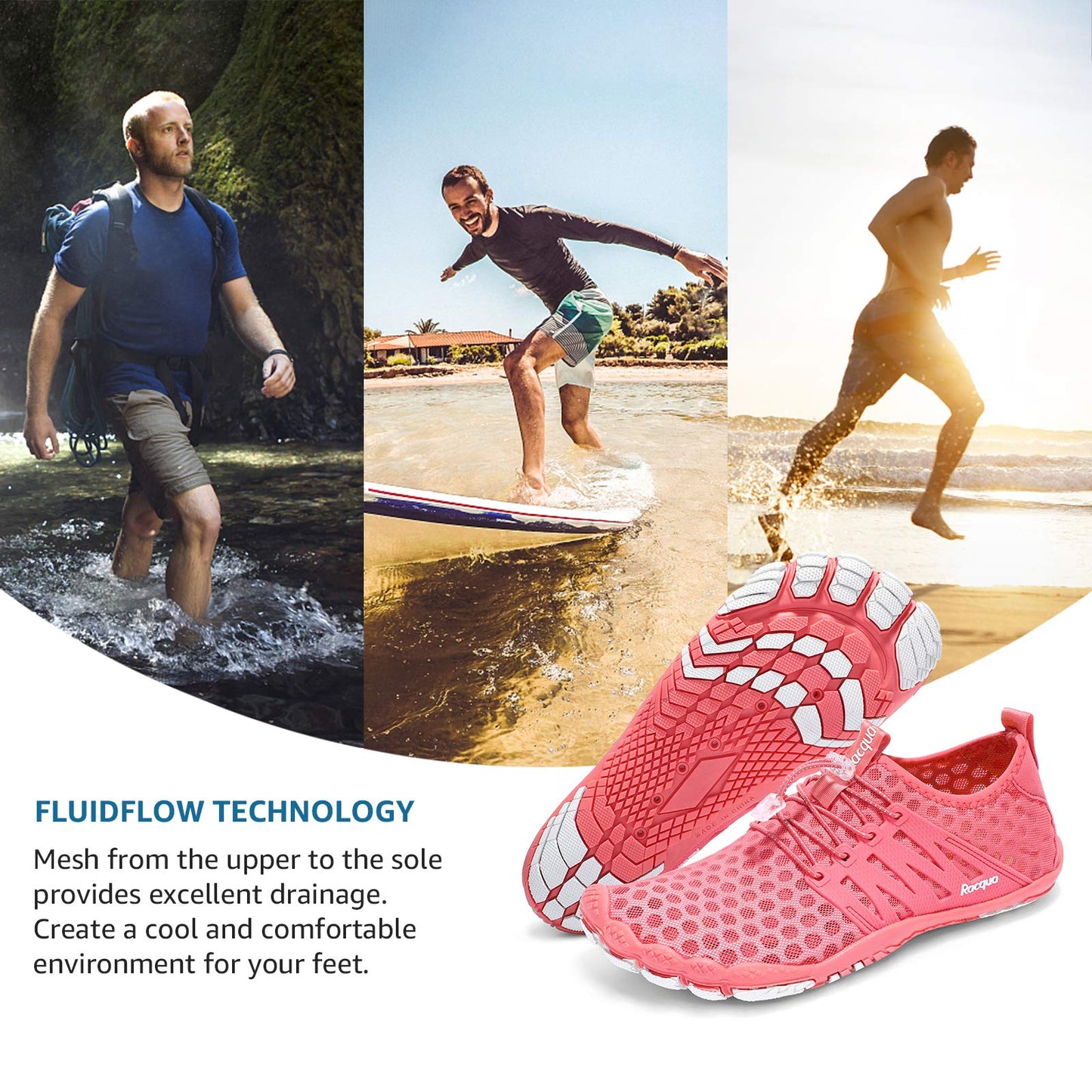 Racqua Water Shoes Quick Dry Barefoot Lightweight Aqua Shoes Beach Swim Pool Hiking Sport Shoes