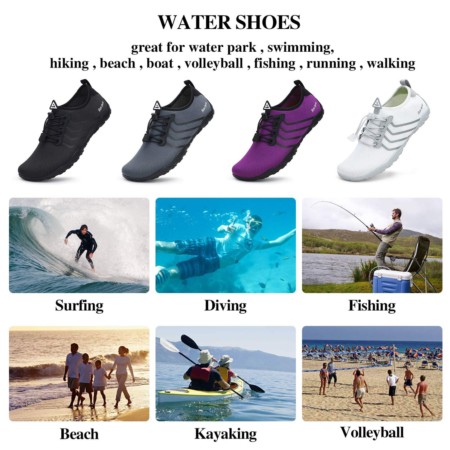 Racqua Water Shoes Quick Dry Barefoot Lightweight Aqua Shoes Beach Swim Pool Hiking Sport Shoes