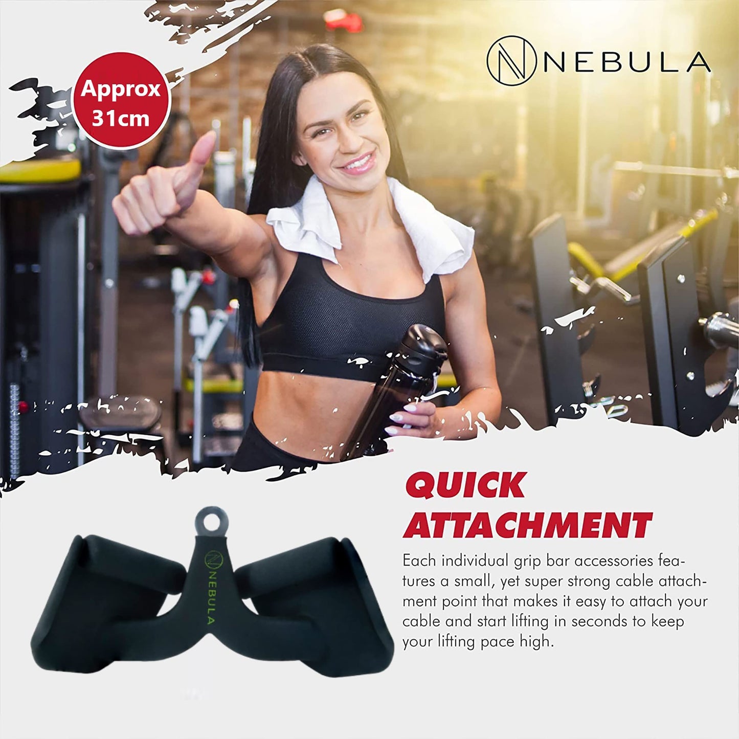 Nebula Power Bar Lat Pull Down Bar Attachments, Workout Accessory for Gym, Fitness, Weightlifting Use, Strength Training Arms, Triceps, Back, Shoulders