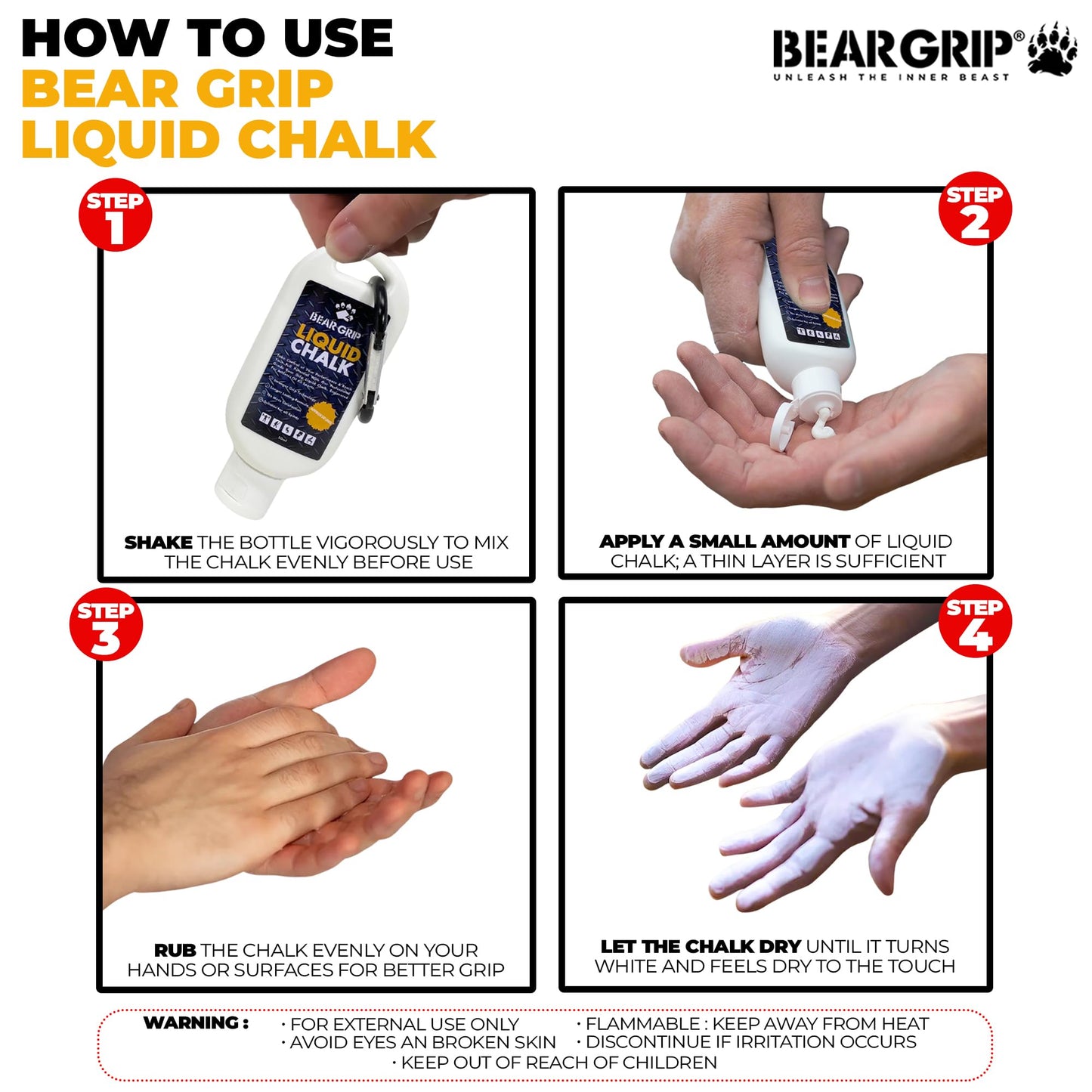 BEAR GRIP - LIQUID CHALK | Sports Chalk | Sweat Free Hands | Crossfit | Weight Lifting | Power Lifting | Rock Climbing | Bodybuilding