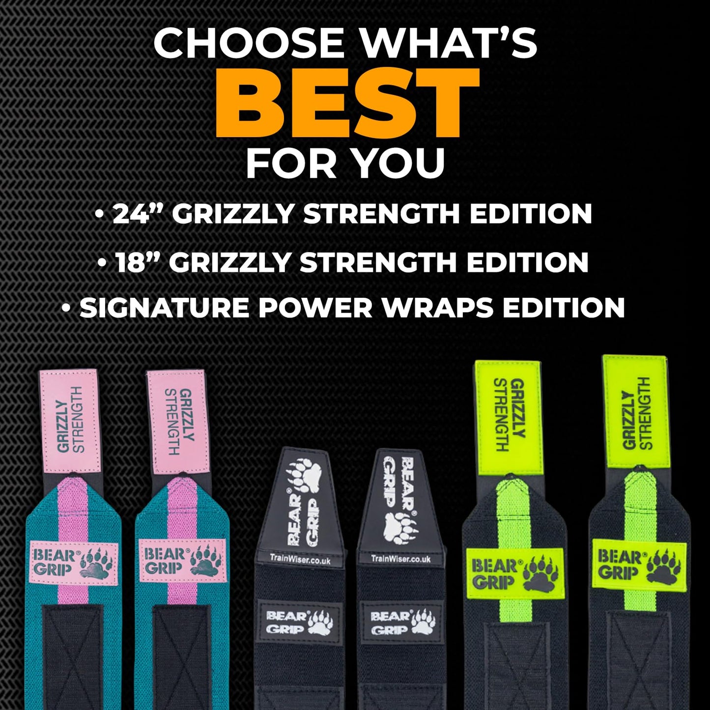 BEAR GRIP - Premium Heavy Duty Weight Lifting Wrist Wraps, Bodybuilding, Crossfit, Powerlifting, StrongMan