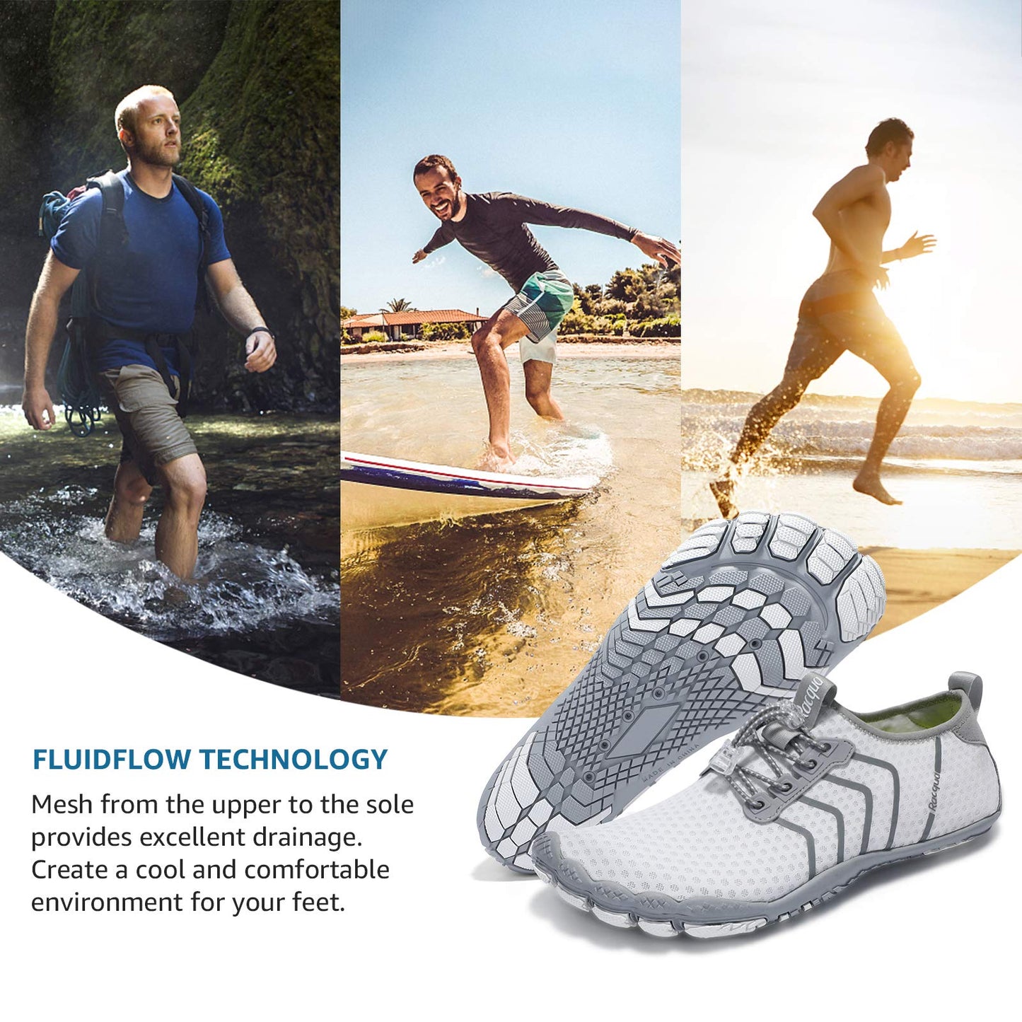 Racqua Water Shoes Quick Dry Barefoot Lightweight Aqua Shoes Beach Swim Pool Hiking Sport Shoes