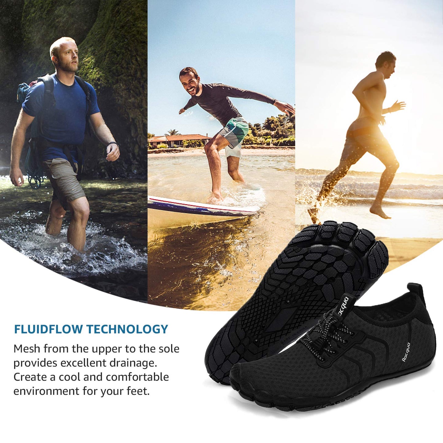 Racqua Water Shoes Quick Dry Barefoot Lightweight Aqua Shoes Beach Swim Pool Hiking Sport Shoes