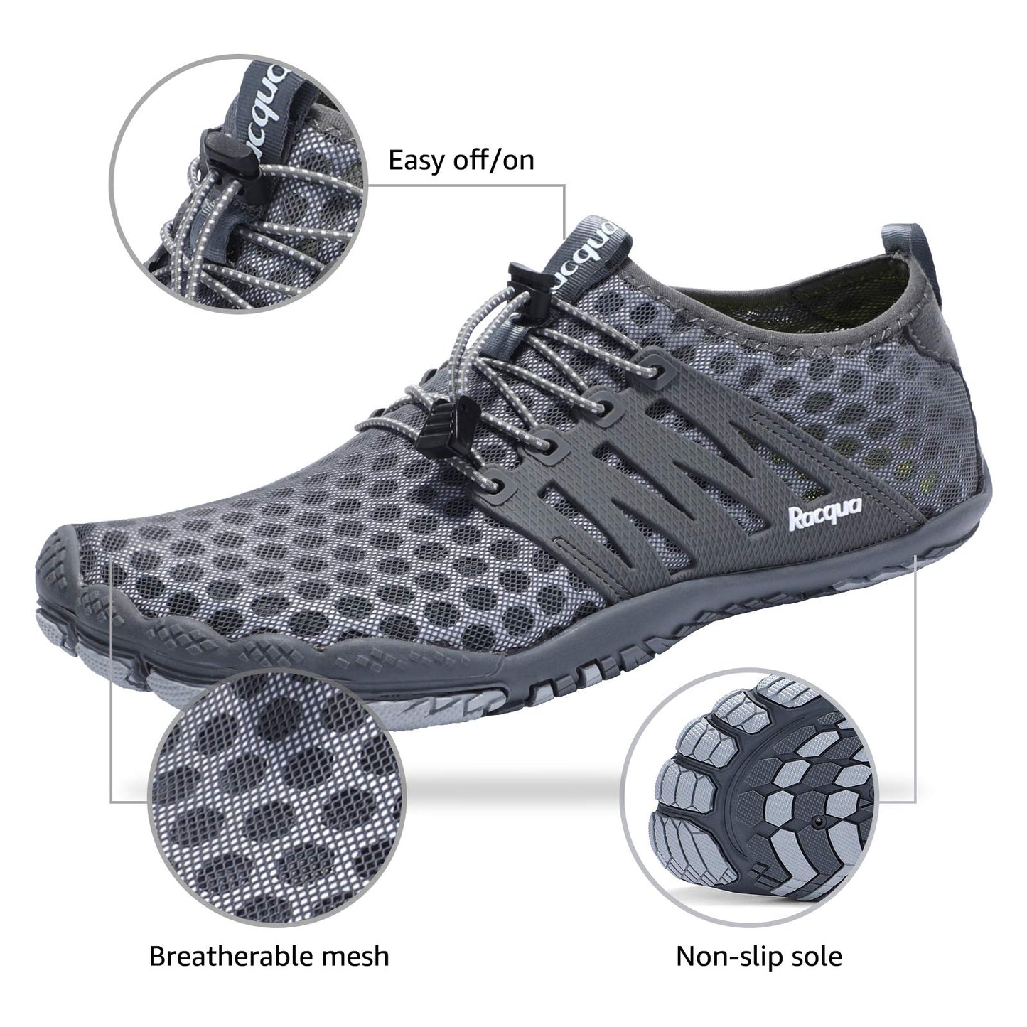 Racqua Water Shoes Quick Dry Barefoot Lightweight Aqua Shoes Beach Swim Pool Hiking Sport Shoes