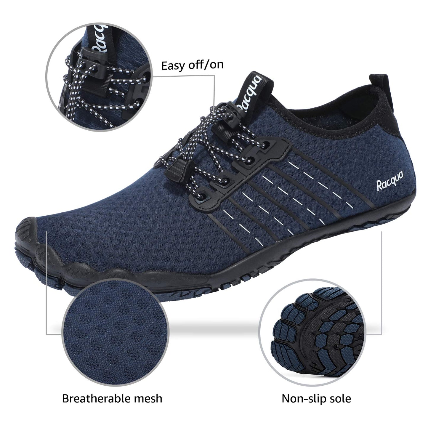 Racqua Water Shoes Quick Dry Barefoot Lightweight Aqua Shoes Beach Swim Pool Hiking Sport Shoes
