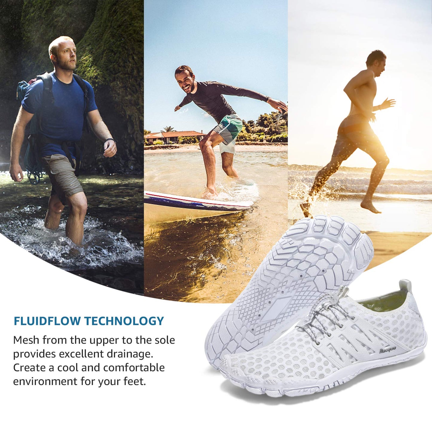 Racqua Water Shoes Quick Dry Barefoot Lightweight Aqua Shoes Beach Swim Pool Hiking Sport Shoes