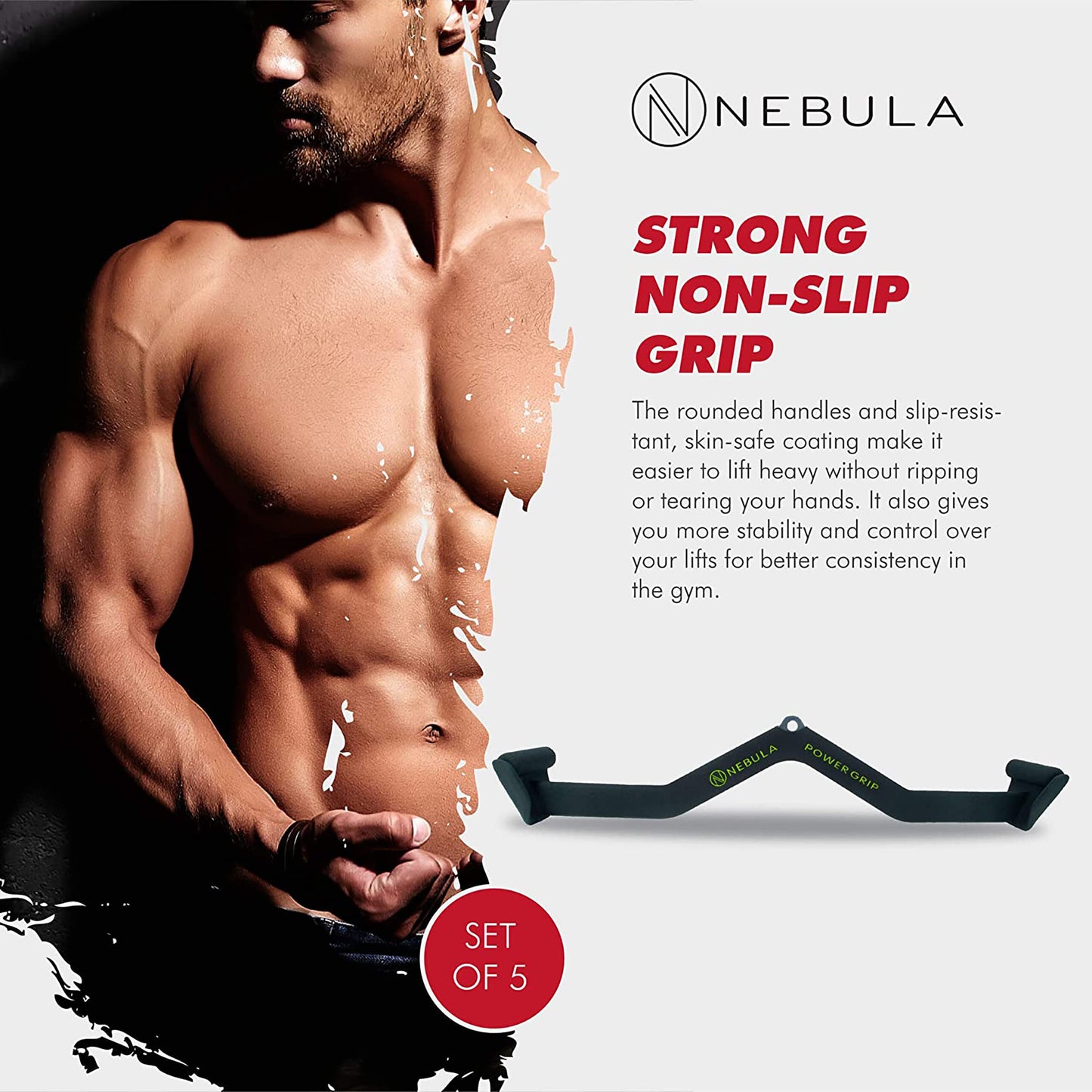 Nebula Power Bar Lat Pull Down Bar Attachments, Workout Accessory for Gym, Fitness, Weightlifting Use, Strength Training Arms, Triceps, Back, Shoulders