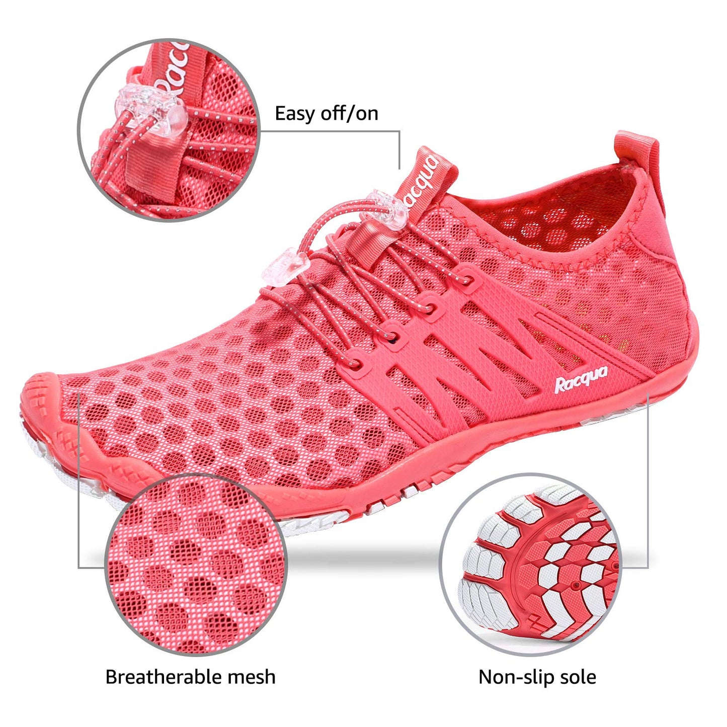 Racqua Water Shoes Quick Dry Barefoot Lightweight Aqua Shoes Beach Swim Pool Hiking Sport Shoes