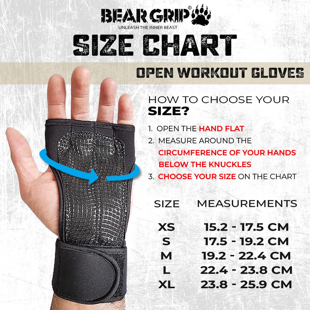 BEAR GRIP - Open Workout Gloves for Crossfit, Bodybuilding, callisthenics, Powerlifting
