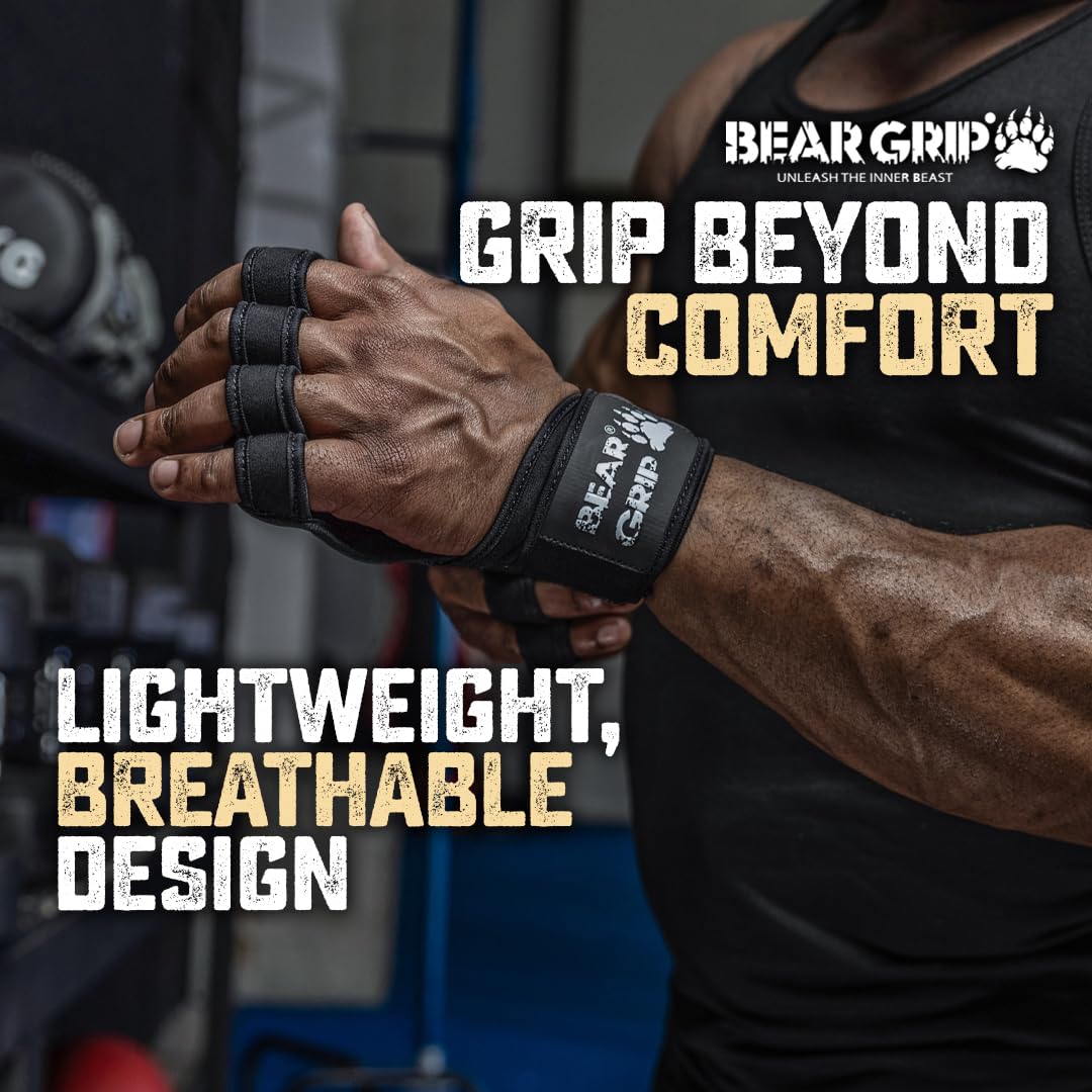 BEAR GRIP - Open Workout Gloves for Crossfit, Bodybuilding, callisthenics, Powerlifting