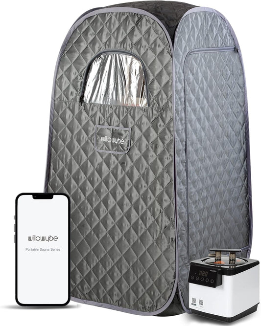 WILLOWYBE Portable Steam Sauna with Bluetooth Control, Steamer, Body Tent, Foldable Chair | Personal Home Spa